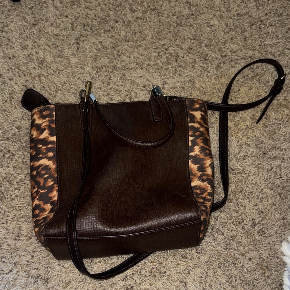 Coach Dark Brown Tote with Leopard Side Panels - Picture 3 of 3